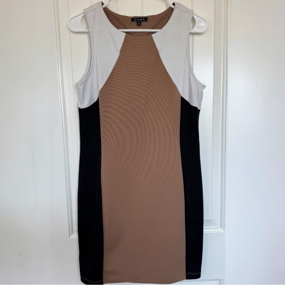 Kiara Colorblock Bodycon Dress Small Black Tan Cream Work Office